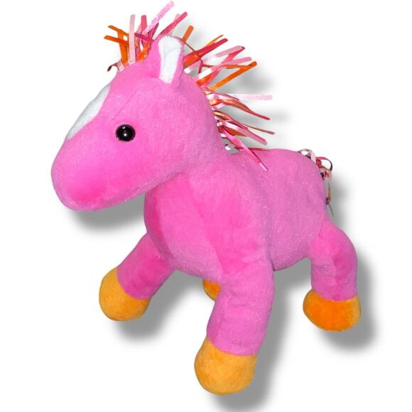 Animal Adventure 10" Plush Horse Pony Diamond Mane Ribbons Pink Stuffed Gift Toy - Picture 3 of 12